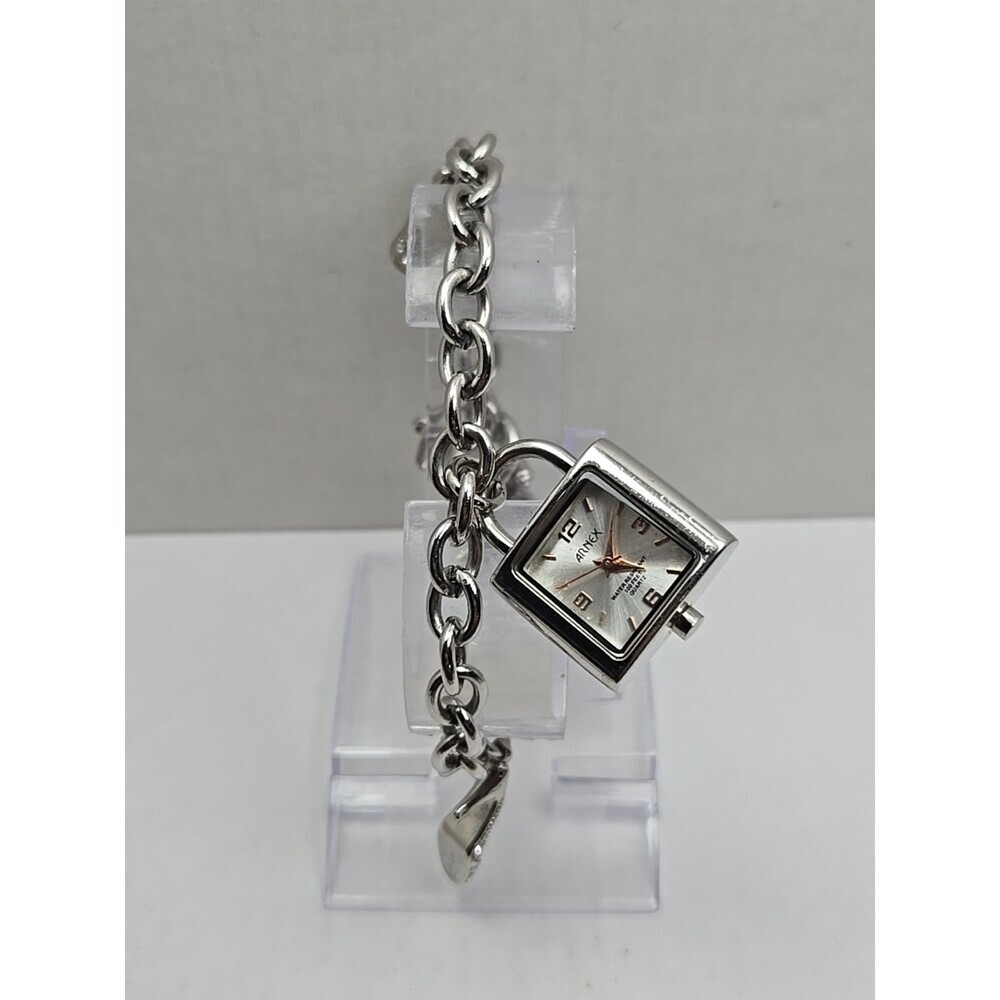 Arnex AX2031SL Charm Bracelet Watch Silver Tone Quartz New Battery Womens 100Ft